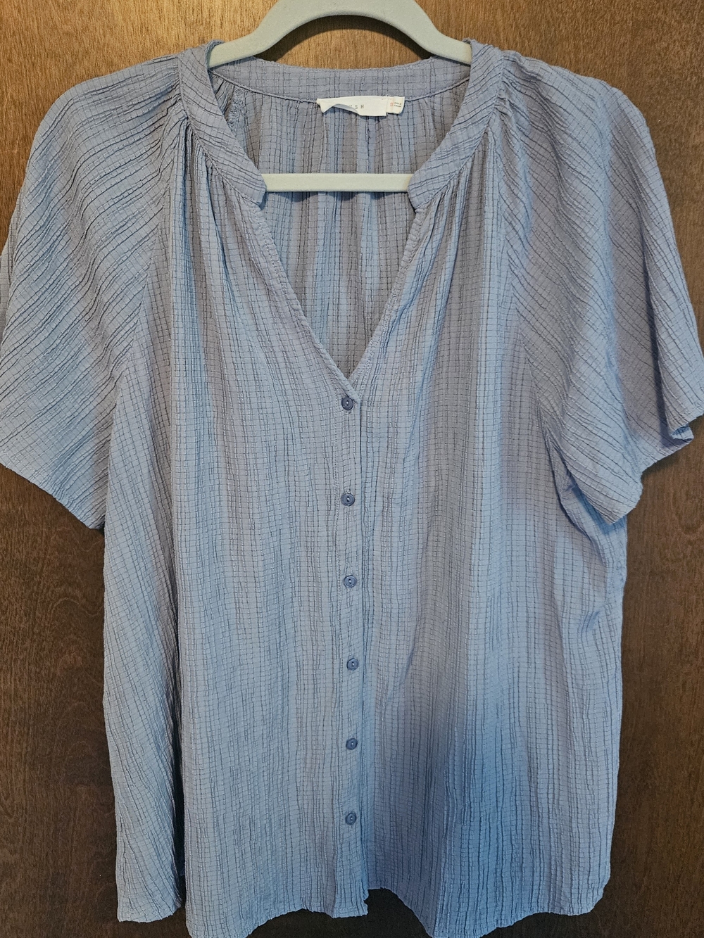 Lush Pale Blue Textured Short-Sleeve Button-Down Shirt
